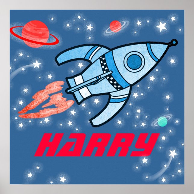 Ditt namn Raketrymdspojkar blå röd poster (Framsidan)