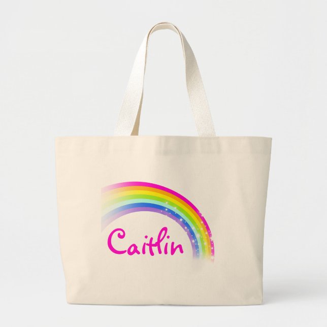 "ditt namn" regnbåge rosa / ljus tote-handbag jumbo tygkasse (Framsidan)