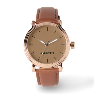 Ditt namn Ro Guld Manar Brown Band Wrist Wrist Armbandsur