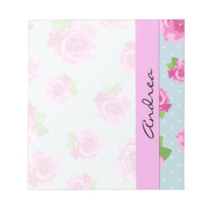 Ditt namn - shabby chic, polka dots, ro - rosor anteckningsblock
