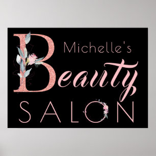 Ditt namn skönhetssalon blommigt glitter rosa svar poster