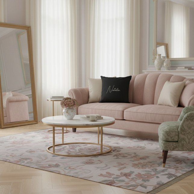 Ditt namn skrift elegant chic svart och vit kudde (Skapare uppladdad)