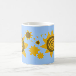 Ditt namn Solblommor Gult Brown Blå himmel Sol Art Kaffemugg