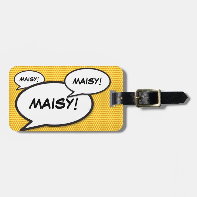 Ditt namn Tal Bubble Roligt Retro Tecknad Bok Bagagebricka (Horisontell Framsida)