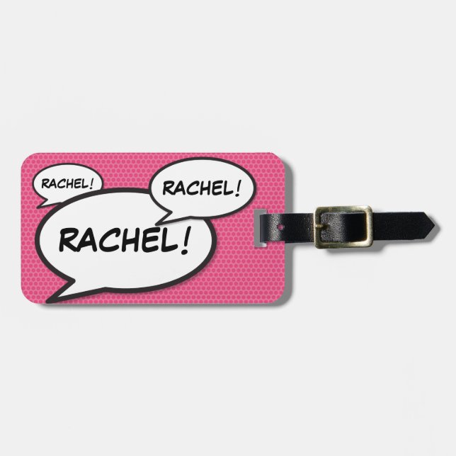 Ditt namn Tal Bubble Roligt Retro Tecknad Bok Bagagebricka (Horisontell Framsida)