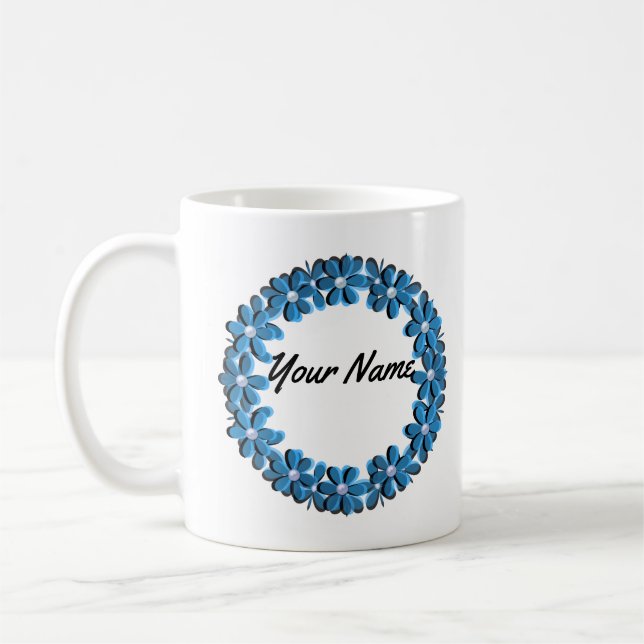 Ditt namn, text, personlig , blom- kaffemugg (Vänster)