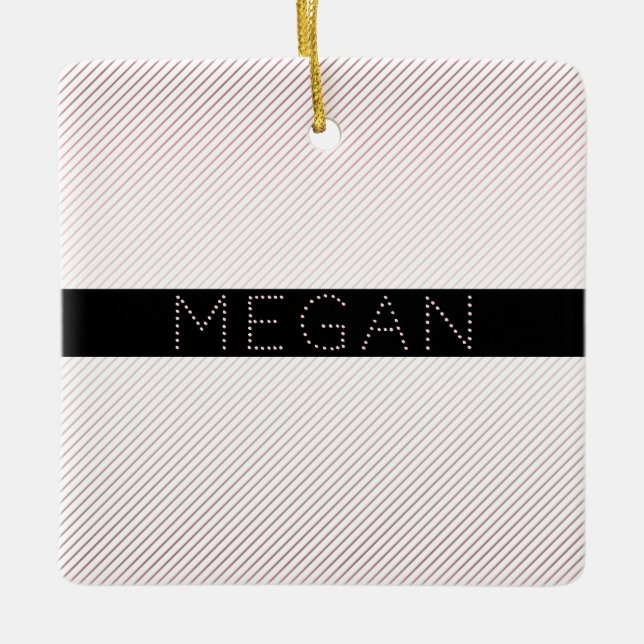 Ditt namn | Thin White & Sublte Ro Ombre Rand Julgransprydnad Keramik (Framsida)