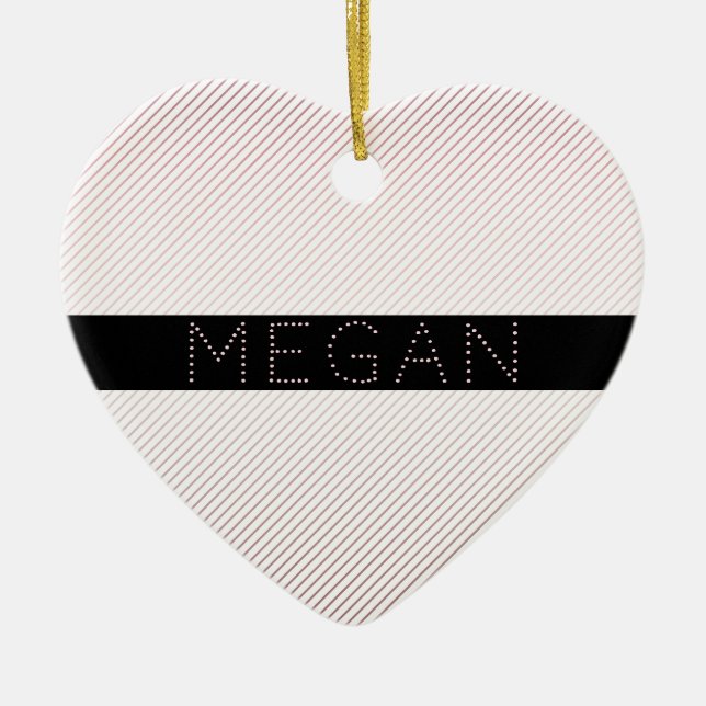 Ditt namn | Thin White & Sublte Ro Ombre Rand Julgransprydnad Keramik (Framsidan)