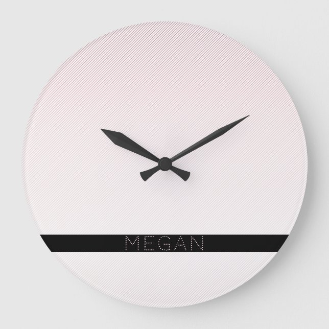Ditt namn | Thin White & Sublte Ro Ombre Rand Stor Klocka (Framsida)