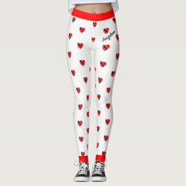(Ditt namn) Trinidad Flagga Hearts on (Ditt Färg) Leggings
