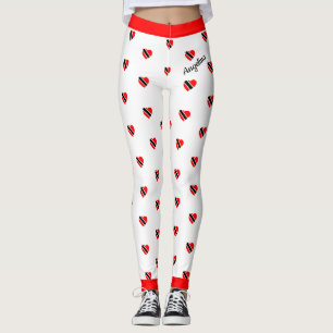 (Ditt namn) Trinidad Flagga Hearts on (Ditt Färg) Leggings