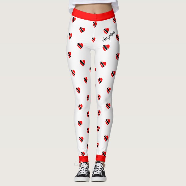 (Ditt namn) Trinidad Flagga Hearts on (Ditt Färg) Leggings (Framsida)