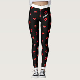 (Ditt namn) Trinidad Flagga Hearts on (Ditt Färg) Leggings