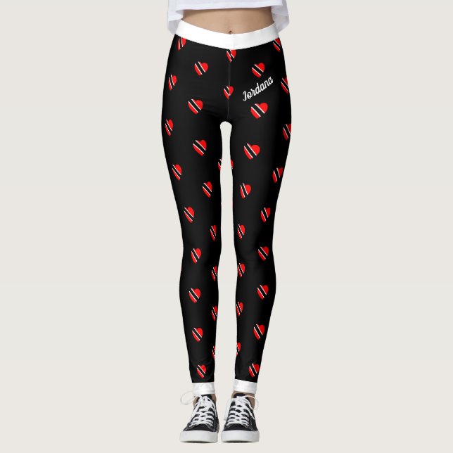 (Ditt namn) Trinidad Flagga Hearts on (Ditt Färg) Leggings (Framsida)