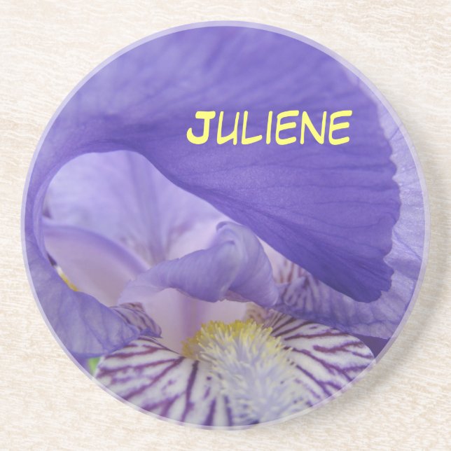 Ditt Namn underlägg Purple Iris Blommor Sandsten (Framsidan)