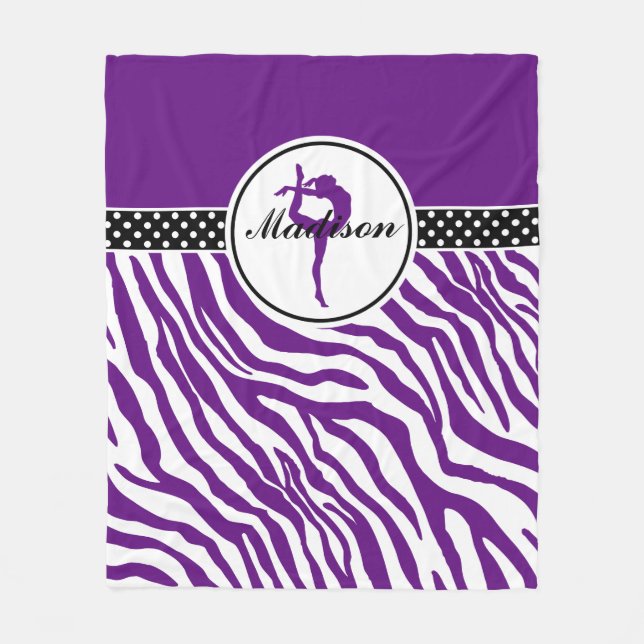 Ditt namn Zebra tryck Gymnastics in Lila Fleecefilt (Framsidan)