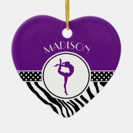 Ditt namn Zebra tryck Gymnastics in Lila Julgransprydnad Keramik