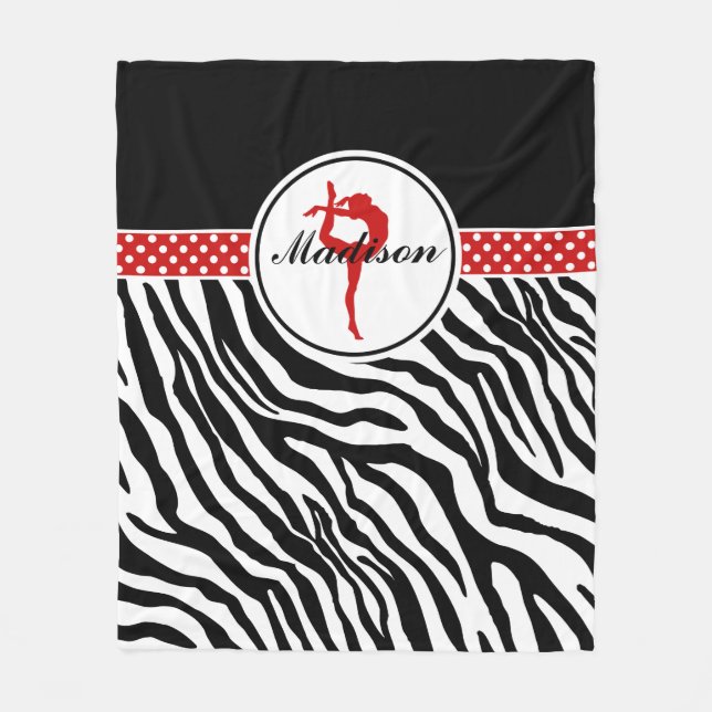 Ditt namn Zebra tryck Gymnastics med röd informati Fleecefilt (Framsidan)