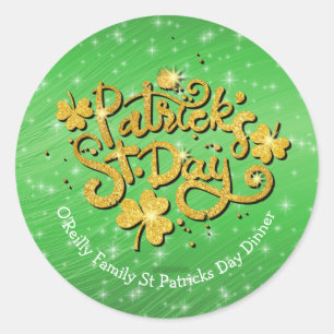 Ditt namnmeddelande St patricks day Guld Shamrock Runt Klistermärke