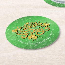 Ditt namnmeddelande St patricks day Guld Shamrock Underlägg Papper Rund