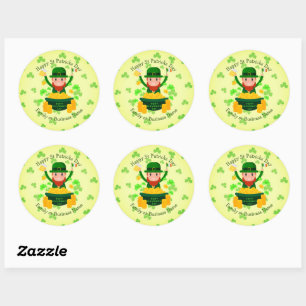 Ditt namnmeddelande St patricks day Leprechaun Gul Runt Klistermärke