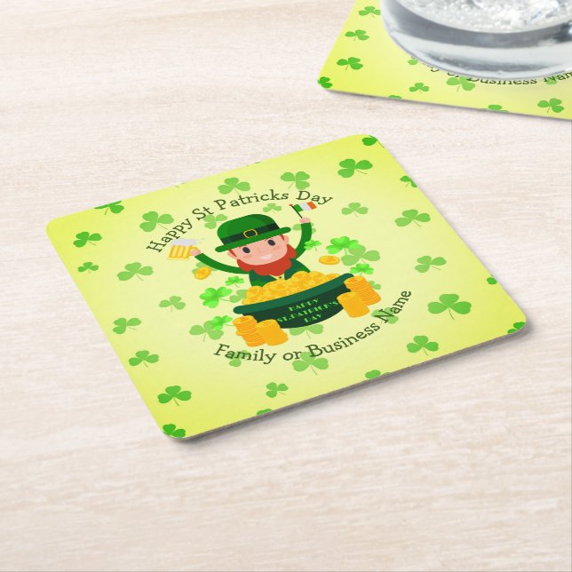 Ditt namnmeddelande St patricks day Leprechaun Gul Underlägg Papper Kvadrat (Vinklad)