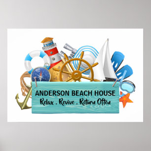 Ditt Nautical - Beach House-tecken Poster