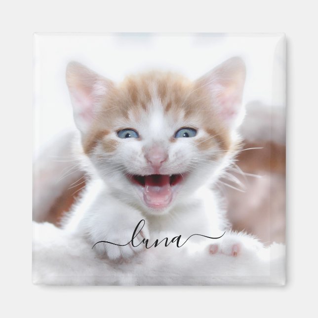 Ditt Pet Cat Photo Namn med byten Magnet (Framsidan)