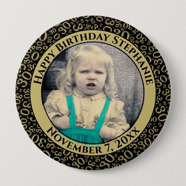 Ditt Photo 30års födelsedag-nummer | Svart/Guld Knapp (Framsida)