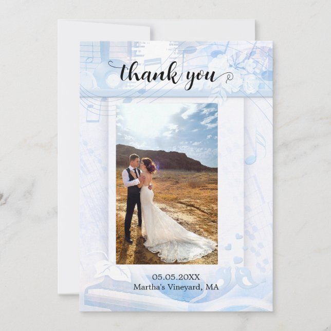 Ditt Photo Dusty Blue Music Bröllop-tackkort Tack Kort (Framsida)