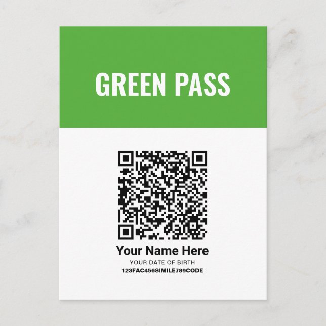 Ditt QR-kod Gröna Vaccin Certifikat Pass-kort Vykort (Framsida)