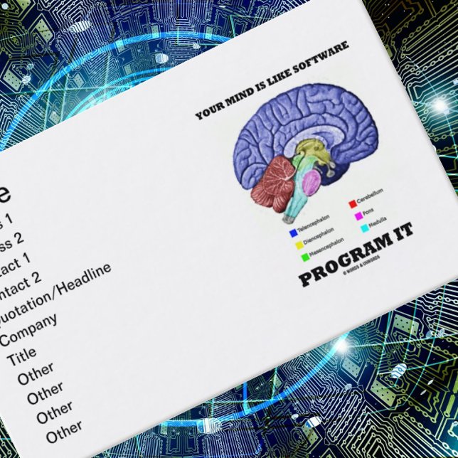 Ditt sinne är som Software Program det (hjärnan) Visitkort (Introduce yourself with a dose of sound brainy advice with this brainy customizable business card.)