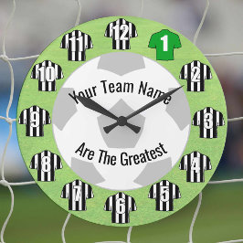 Ditt team Namn Football Clock Black & White Shirts Stor Klocka