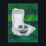 Ditt vykort för Borttappad-lås<br><div class="desc">En lustig penna teckning över kollage bakgrund, med en lustig maniakal leende strumpa över grönt och teal.</div>