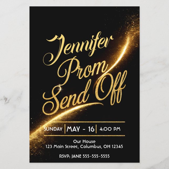 DITY PROM SEND-OFF Shimmering Guld Dust Luxurious Flygblad (Framsidan)