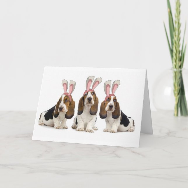 Ditzy Dogs~Original Notecard~Basset Hounds~Easter Helgkort (Framsida)