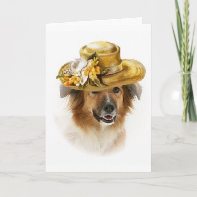 Ditzy Dogs~Original Notecard~Border Collie~Easter Helgkort (Framsida)