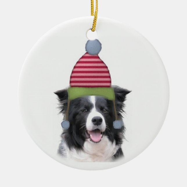 Ditzy Dogs~Original Ornament~Border Collie Julgransprydnad Keramik (Framsidan)