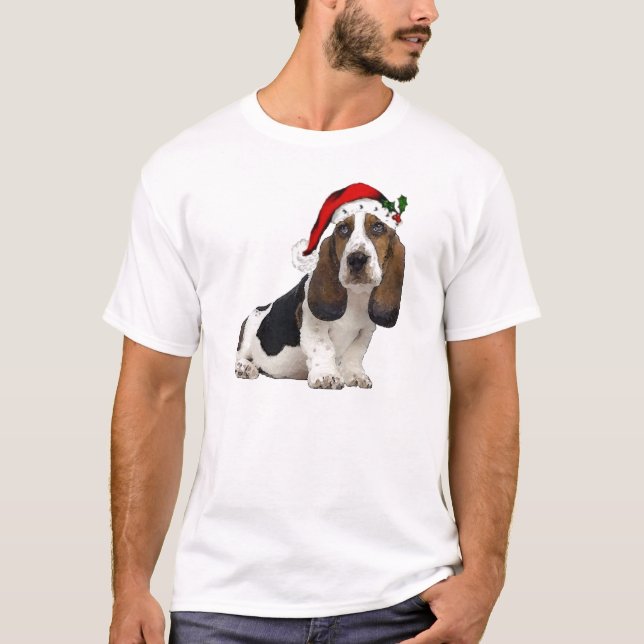 Ditzy Dogs~Original Tee~Bassett Hound~Christmas Tee Shirt (Framsida)