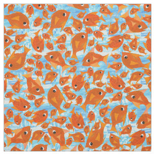 Ditzy Orange Fishes Mönster på Watery Blue Fabric Tyg
