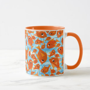 Ditzy Orange Fishon on Watery Blue Ringer Mugg