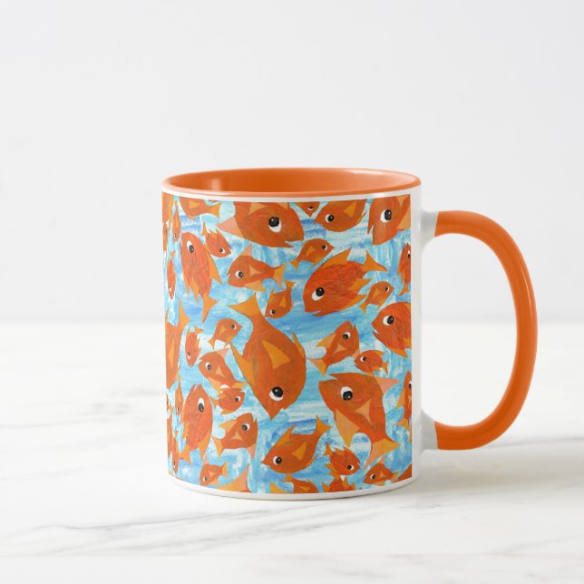 Ditzy Orange Fishon on Watery Blue Ringer Mugg (Höger)