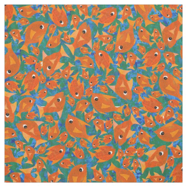 Ditzy orange fiskmönster på blåttgrönttyg tyg (Provkarta)