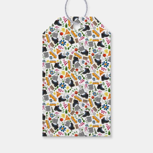 Ditzy Whimsical Hiking Mönster | Folk Art utomhus Presentetikett (Framsidan)