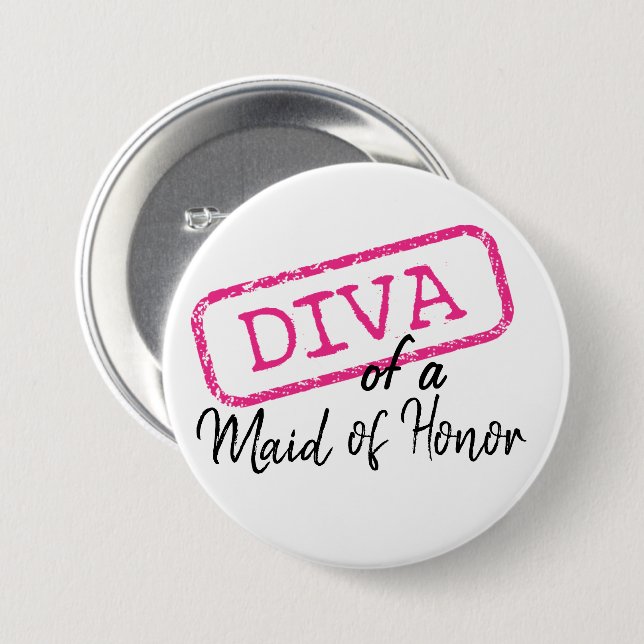 ’DIVA’ av en Maid of honor Pinback Button Knapp (Framsida & baksida)
