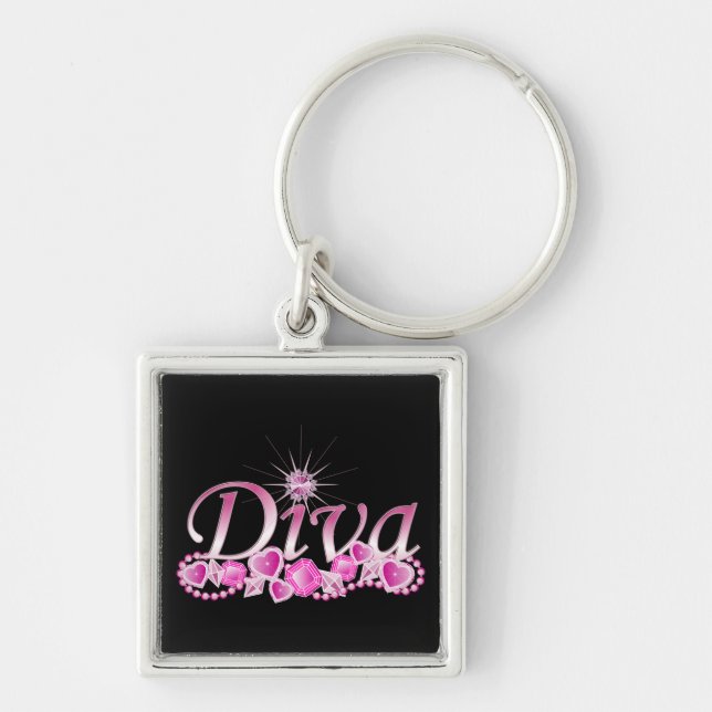 Diva Bling Fyrkantig Silverfärgad Nyckelring (Framsidan)
