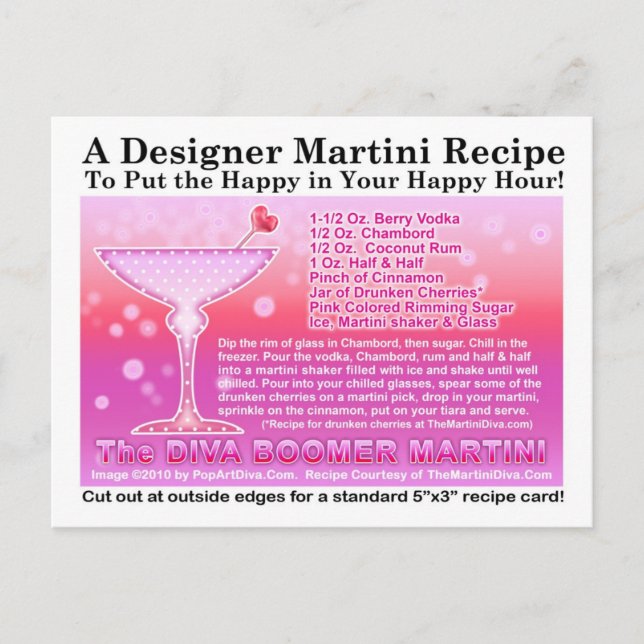 Diva Boomer Rosa Martini Recipe-vykort Vykort (Framsida)