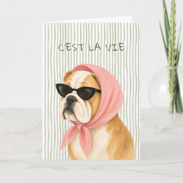 Diva Bulldog Vattenfärg Grattiskort Kort (Framsida)