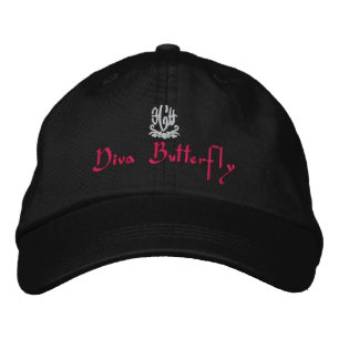 Diva Butterfly Black Broderad Keps