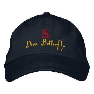 Diva Butterfly Navy Broderad Keps